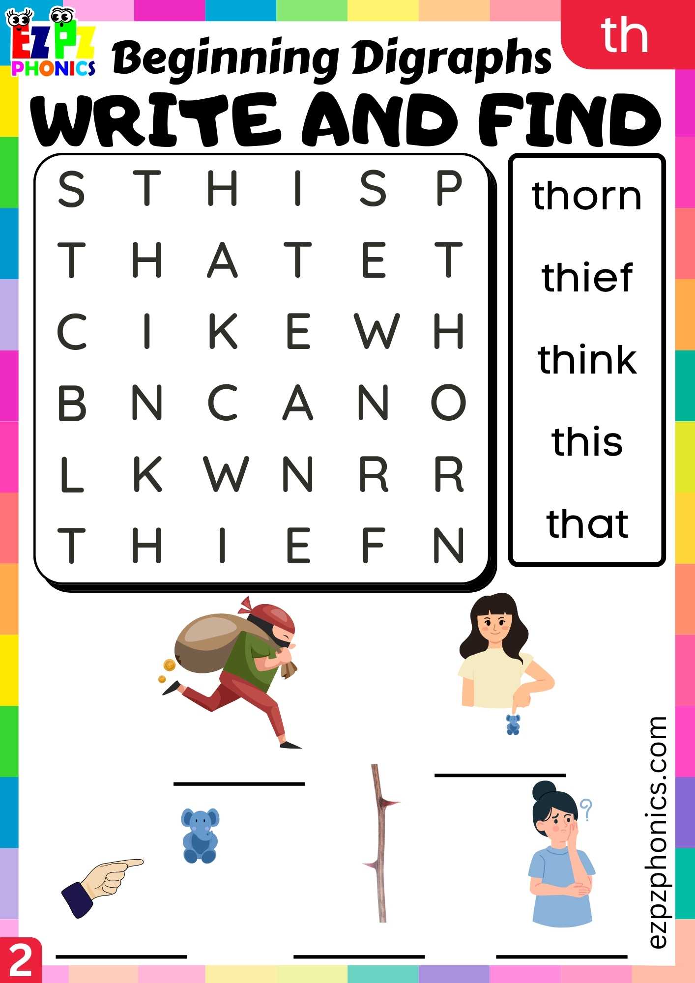 Group2 TH Words Write And Find Consonant Digraphs Phonics Beginning Worksheet